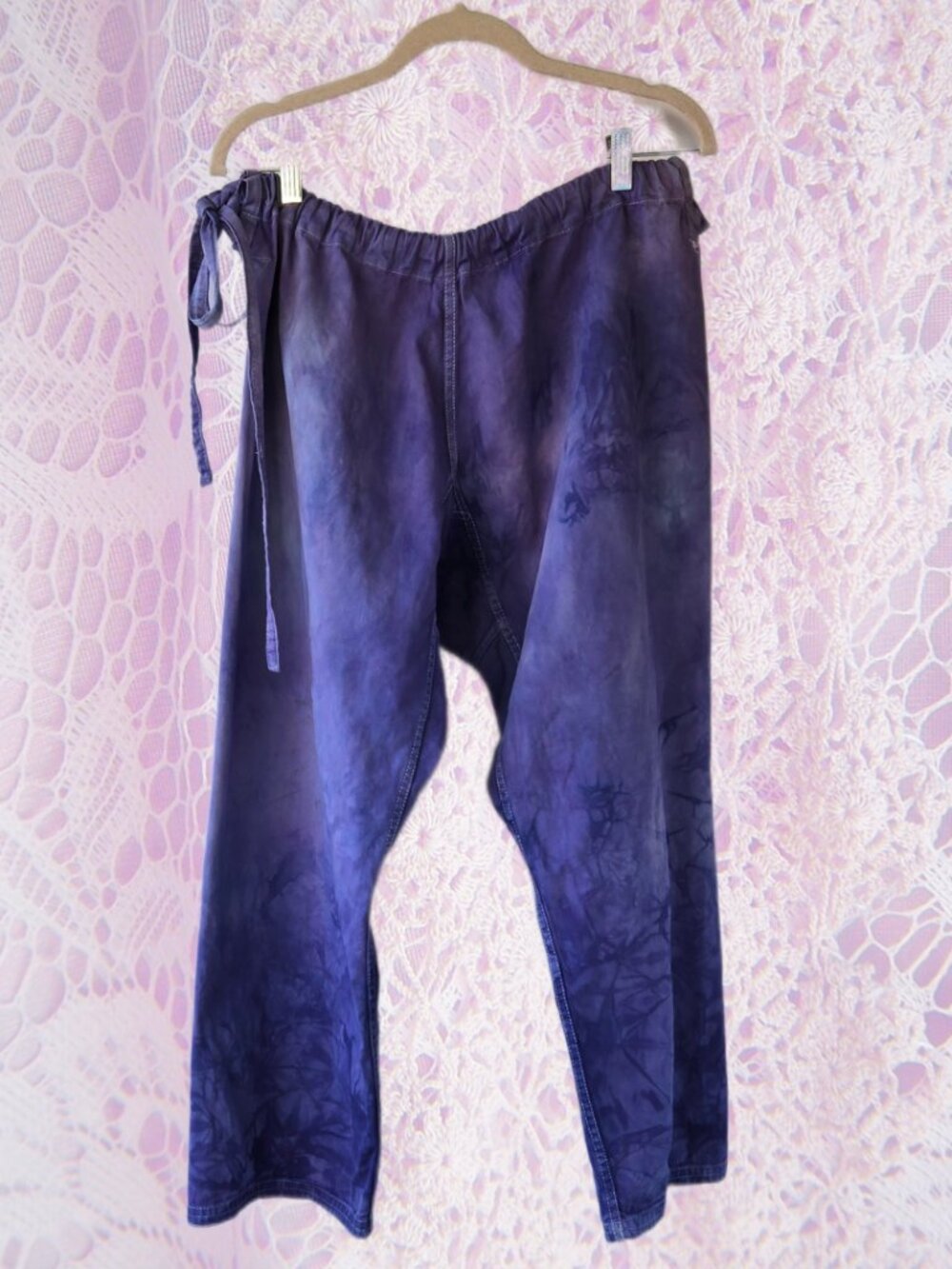 Purple Tie-dye Patchwork Drawstring Pants Lagenlook Art-to-Wear